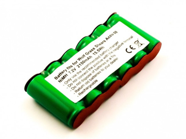 Batterij voor Wolf BS 60 Batterijschere, Rasenschere Accu BS60, 2150 mAh, 7,2 V