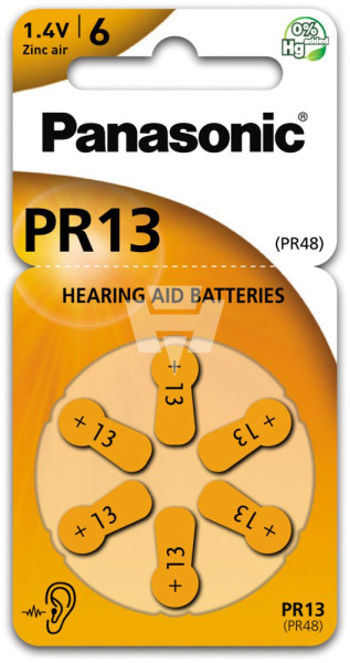 Hörgerät-Batterie Panasonic 13, PR-13, 6 Stück