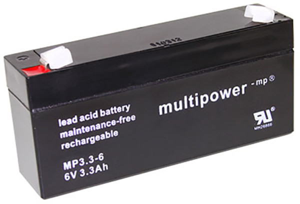 Blei-Batterij Multipower MP3.3-6, 4,8 mm Faston Anschluss, 6 Volt, 3,3 Ah