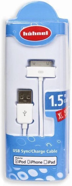 USB-Datenkabel voor Apple iPhone 4/4s, 3G/3GS, iPad, iPod, 1.5 Meter, weiß, Hähnel