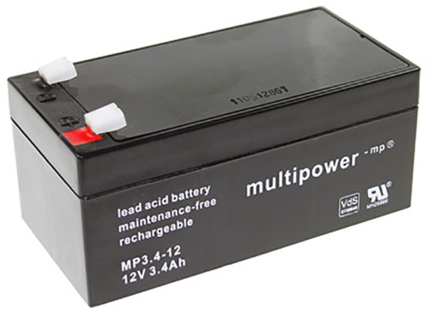 Blei-Batterij Multipower MP3.4-12, 4,8 mm Faston Anschluss, 12 Volt, 3,4 Ah