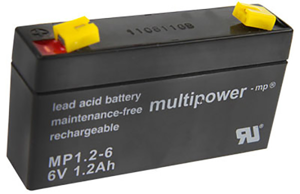 Blei-Batterij Multipower MP1.2-6, 4,8 mm Faston Anschluss, 6 Volt, 1,2 Ah