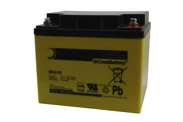 Blei-Akku SUN Battery SB12-45, 10-Jahres-Batterie, VDS-Zulassung, M6 Schraubanschluss 12 Volt, 45 Ah