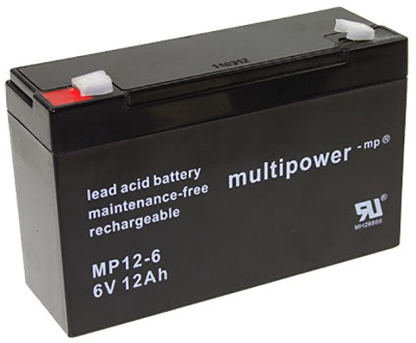 Blei-Batterij Multipower MP12-6, 6,3 mm Faston Anschluss, 6 Volt, 12 Ah