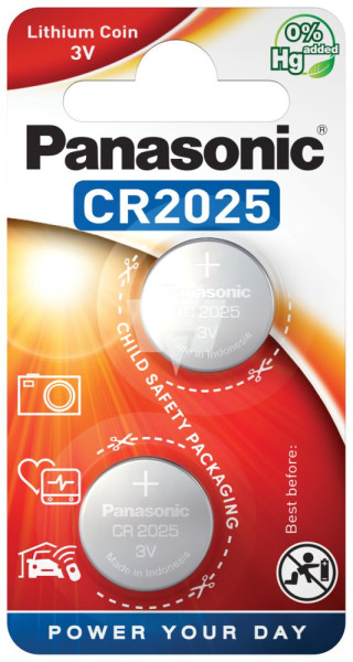 Panasonic CR2025 Knopfzelle 2er Blister, CR2025EL, DL2025, ECR2025, 3V, 165mAh, Lithium