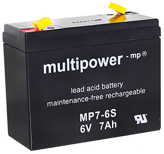 Blei-Batterij Multipower MP7-6S, 4,8 mm Faston Anschluss, 6 Volt, 7 Ah