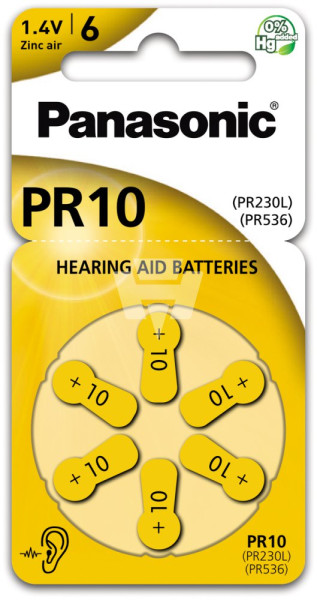 Hörgerät-Batterie Panasonic 10, PR-10L, 6 Stück