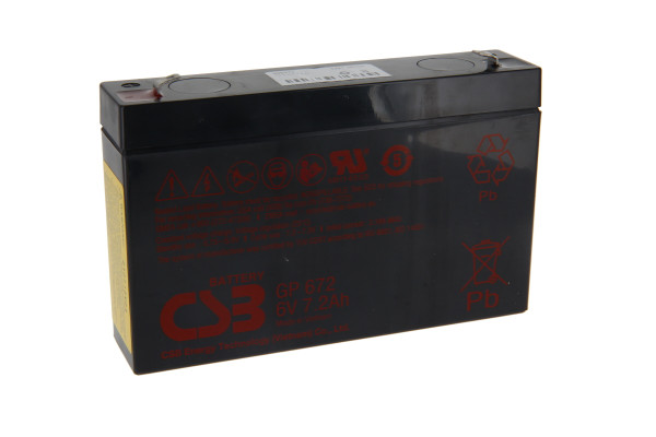 Blei-Batterij CSB GP672F1, 4,8mm Faston Anschluss, 6 V, 7,2 Ah