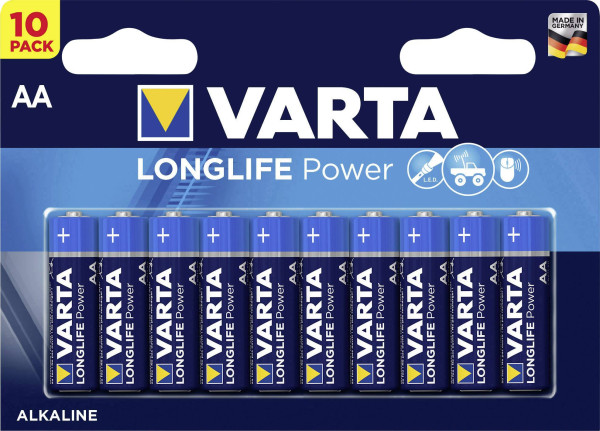 Batterien AA Mignon 4906, Varta LONGLIFE Power, 10 Stück, LR6, AA, Mignon, LR6EE, AM3, Size M