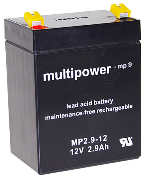Blei-Akku Multipower MP2.9-12, 4,8 mm Faston Anschluss, 12 Volt, 2,9 Ah