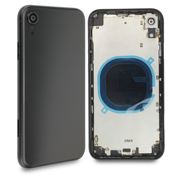 Schwarzes Cover (ohne Logo) für Rückseite, inkl. Tastenset und SIM-Halter, passend für iPhone XR