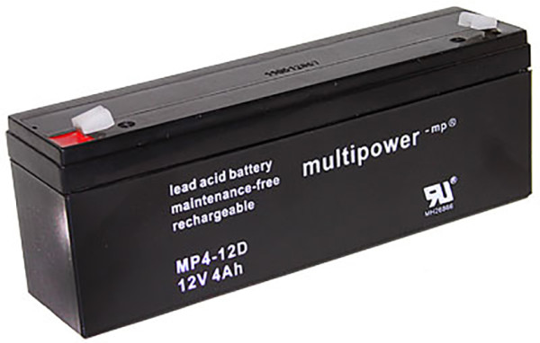 Blei-Batterij Multipower MP4-12D, 4,8 mm Faston Anschluss, 12 Volt, 4 Ah