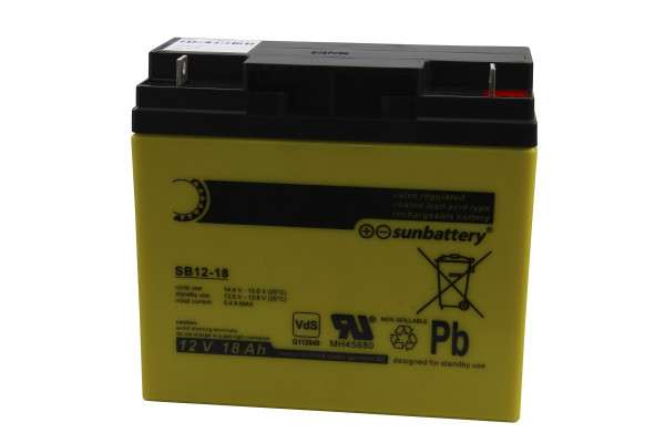 Blei-Akku SUN Battery SB12-18V0, 10-Jahresbatterie, VDS-Zulassung, M5 Schraubanschluss, 12V, 18Ah