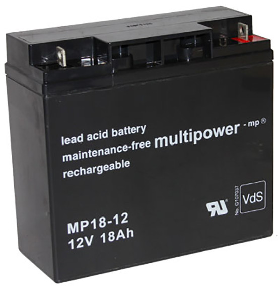 Blei-Batterij Multipower MP18-12, mit VDS-Zulassung, M5 Schraubanschluss, 12 Volt, 18 Ah