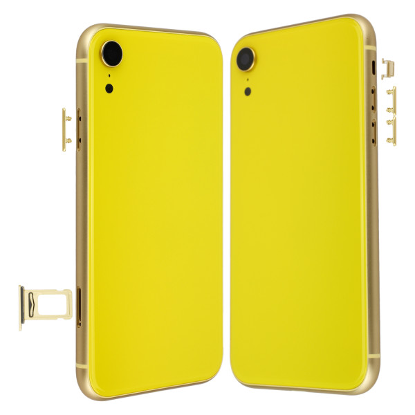 Gelbes Cover (ohne Logo) für Rückseite inkl. Tastenset und SIM-Halter, passend für iPhone XR