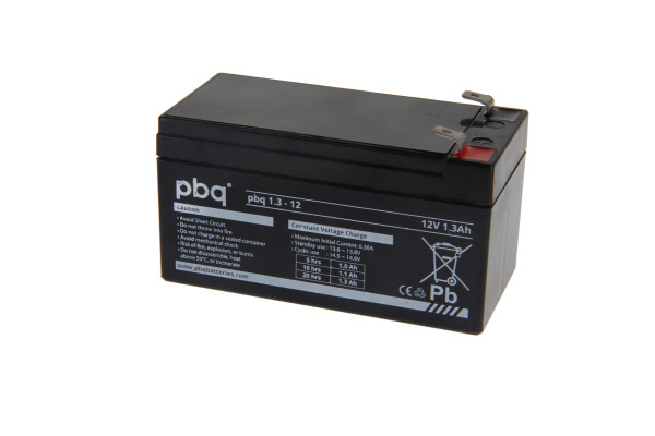 Blei-Batterij PBQ 1.3-12, 4,8mm Faston Anschluss, 12 Volt, 1,3 Ah