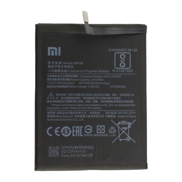 Akku Original Xiaomi für Mi 6x, Typ BN36, 3010 mAh, 3.85V