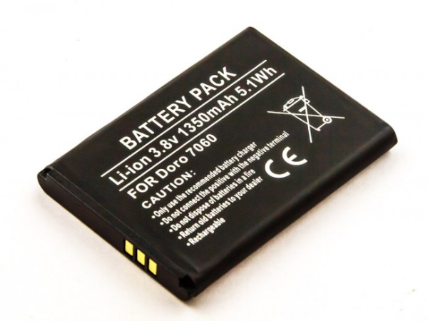 Batterij voor Doro 7050, 7060, 7070, als DBS-1350A, Li-Ion, 3,8 V, 1350 mAh