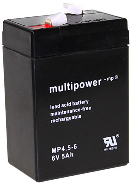 Blei-Akku Multipower MP5-6, 4,8 mm Faston Anschluss, 6 Volt, 5 Ah