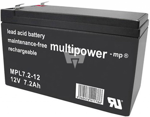 Blei-Akku Multipower MPL7.2-12B, 10-Jahres-Batterie, 6,3 mm Faston Anschluss, 12 Volt, 7,2 Ah