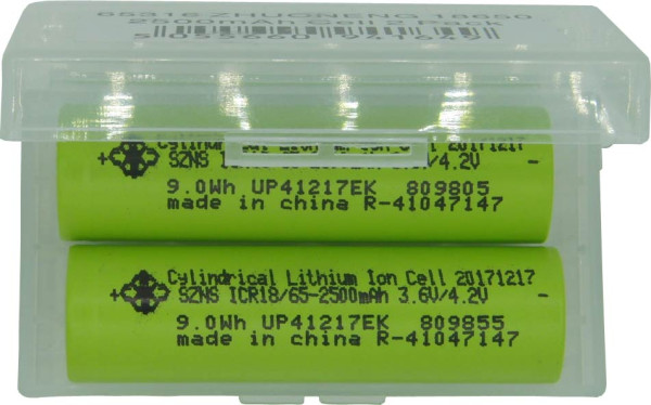 Batterij-Zelle 18650 Zhuoneng, Li-Ionen, 3.7V, 2.500 mAh, 2 Stück, incl. Aufbewahrungsbox