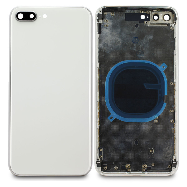 Silbernes Cover (ohne Logo) für Rückseite, inkl. Tastenset und SIM-Halter, passend für iPhone 8 Plus