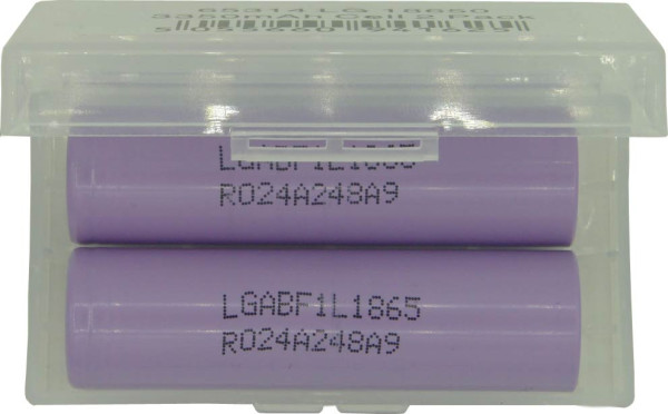 Batterij-Zelle 18650, LG ABF1L1865, Li-Ionen, 3.7V, 3.350 mAh, 2 Stück, incl. Aufbewahrungsbox