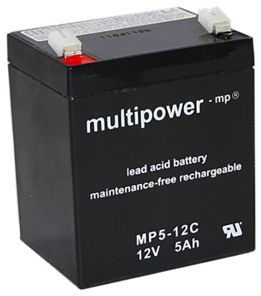 Blei-Batterij Multipower MP5-12C, 6,3 mm Faston Anschluss, 12 Volt, 5 Ah