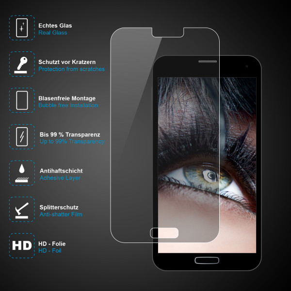 Displayschutz-Glas voor Samsung Galaxy S5 mini, aus gehärtetem 0,3 mm Glas, inkl. Zubehör