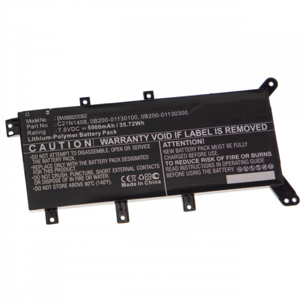 Batterij voor Asus A555, F554, K555, MX555, VivoBook 4000, MX555, V555, X555, als C21N1408, 7,6 V, 5 Ah
