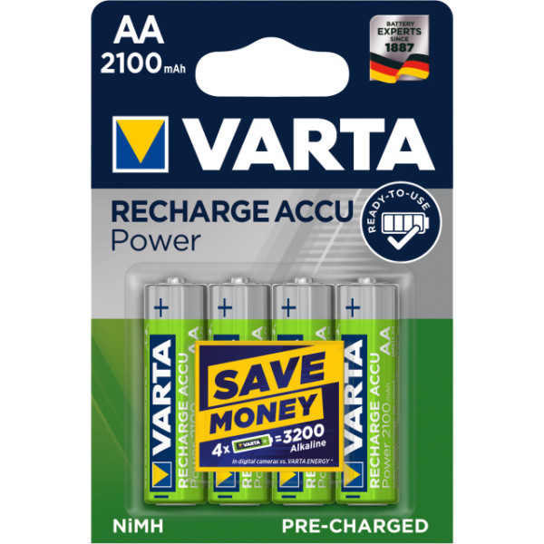 Batterij Varta &quot;Ready To Use&quot; - Recharge Accu Power Mignon AA,Mignon, Size M, NiMh, 2100mAh, 4er Blister