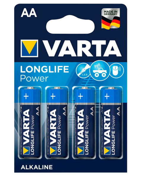 Batterie AA Mignon 4 Stück VARTA LONGLIFE Power, als LR6, AA, Mignon, LR6EE, AM3, Size M, 4006, 4106