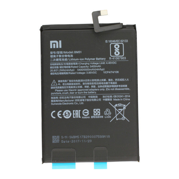 Batterij Original Xiaomi voor Mi Max 3, Typ BM51, 4,4V, 5400/5500 mAh, Li-Polymer