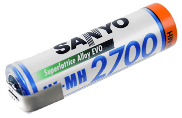 Batterij mit Lötfahne Mignon, AA, HR-3U, Ni-Mh, 2700 mAh, Panasonic Sanyo