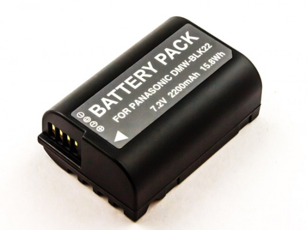 Batterij als Panasonic DMW-BLK22, voor Lumix DC-S5, DC-S5K, G9, GH5, GH5S, Li-Ion, 7,2 V, 2200 mAh