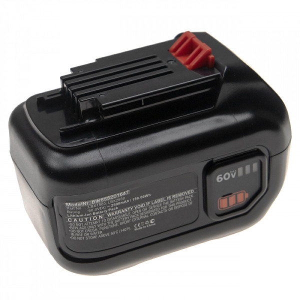 Batterij voor Black &amp; Decker 60V Max Laubbläser, 60V Max Rasentrimmer, LHT360, als LBX1560, 60V, 2,5Ah