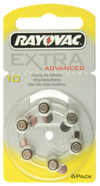Hörgerät-Batterie R10AE Rayovac EXTRA ADVANCED, 6 Stück, R10, PR70, 10HPX, AC230, PR-230PA, PR-230H