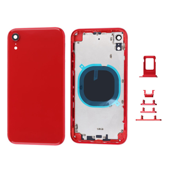 Rotes Cover (ohne Logo) für Rückseite, inkl. Tastenset und SIM-Halter, passend für iPhone XR