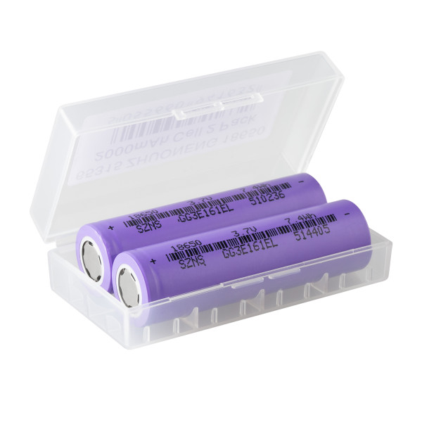 Batterij-Zelle 18650 Zhuoneng, Li-Ionen, 3.7V, 2.000 mAh, 2 Stück, incl. Aufbewahrungsbox