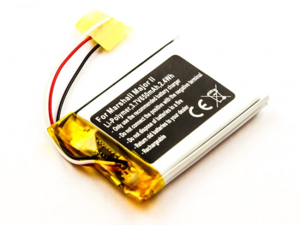 Batterij voor Marshall Headset Major II, III, als VDL603040, 3.7V, 650mAh, Li-Polymer