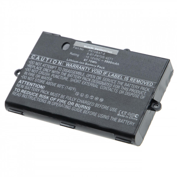 Batterij voor Clevo P775DM3, P8700S, Eurocom Sky X9C, Sager NP9870, als 6-87-P870S-4271, 15,12V, 5,8Ah