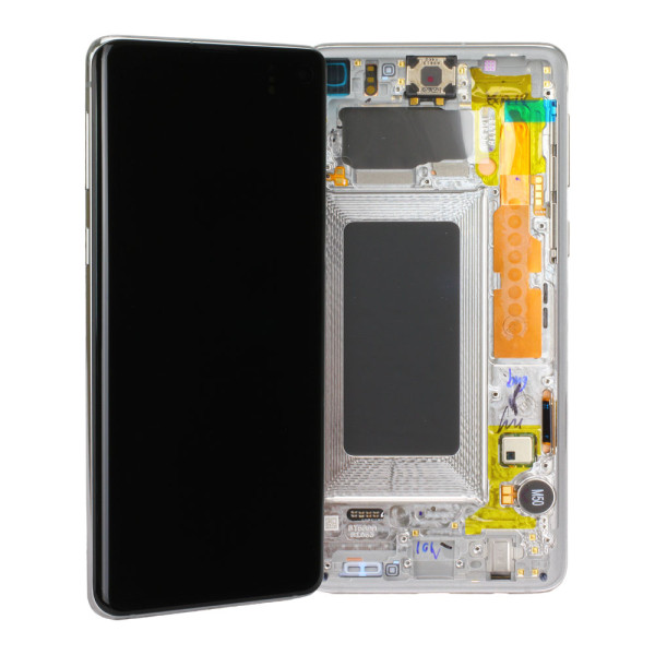 LCD-Kompletteinheit für Samsung Galaxy S10 G973F, weiß/silber