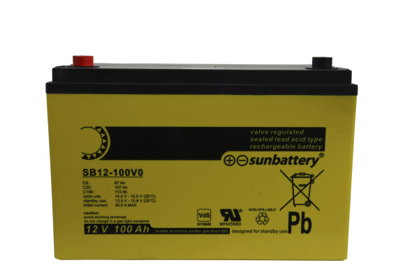 Blei-Akku SUN Battery SB12-100,10-Jahresbatterie, mit VDS-Zulassung, M8 Schraubanschluss, 12V, 100Ah