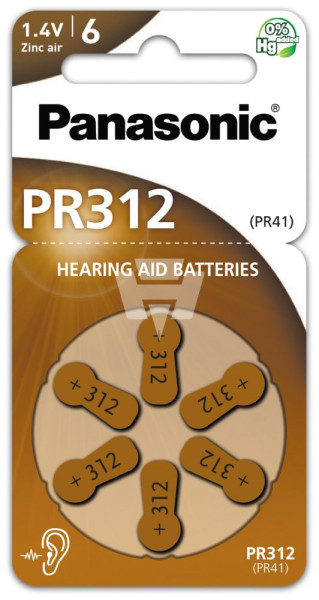 Hörgerät-Batterie Panasonic 312, PR-312, 6 Stück