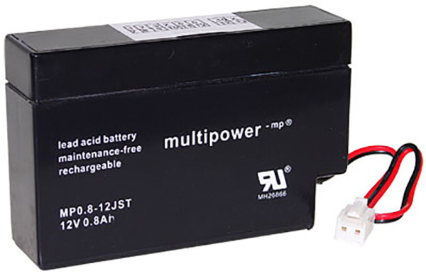 Blei-Batterij Multipower MP0.8-12JST, JST-Buchse 12 Volt, 0,8 Ah